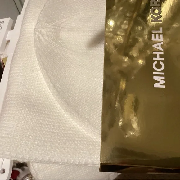 Michael Kors White and Gold Knit Hat and Scarf Set MICHAEL KORS Knit 2 Piece Gift Set Beanie Hat & Scarf Tan  main image 3